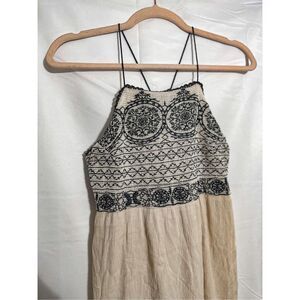 Bohemian Embroidered Halter Top - Black and Cream